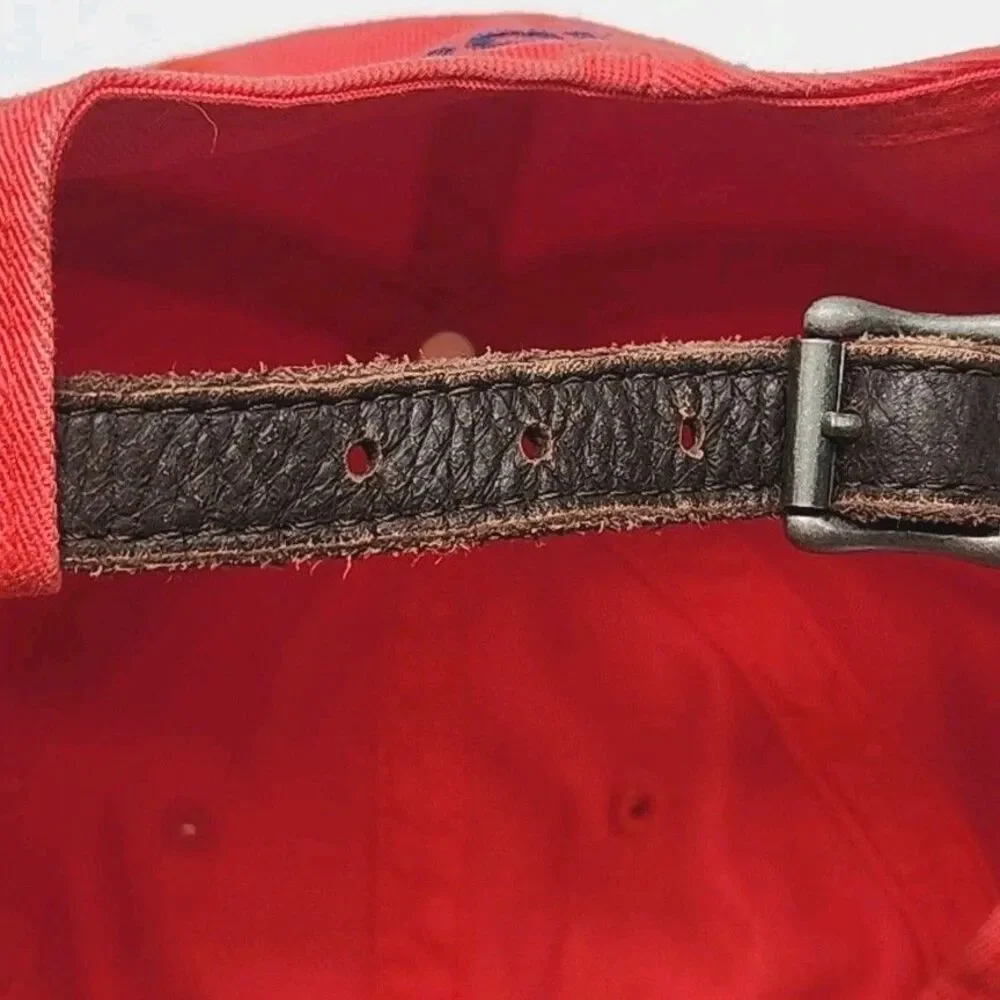 Polo Ralph Lauren Hat Cap Red Adjustable Leather Strap Cotton One Size Vintage
